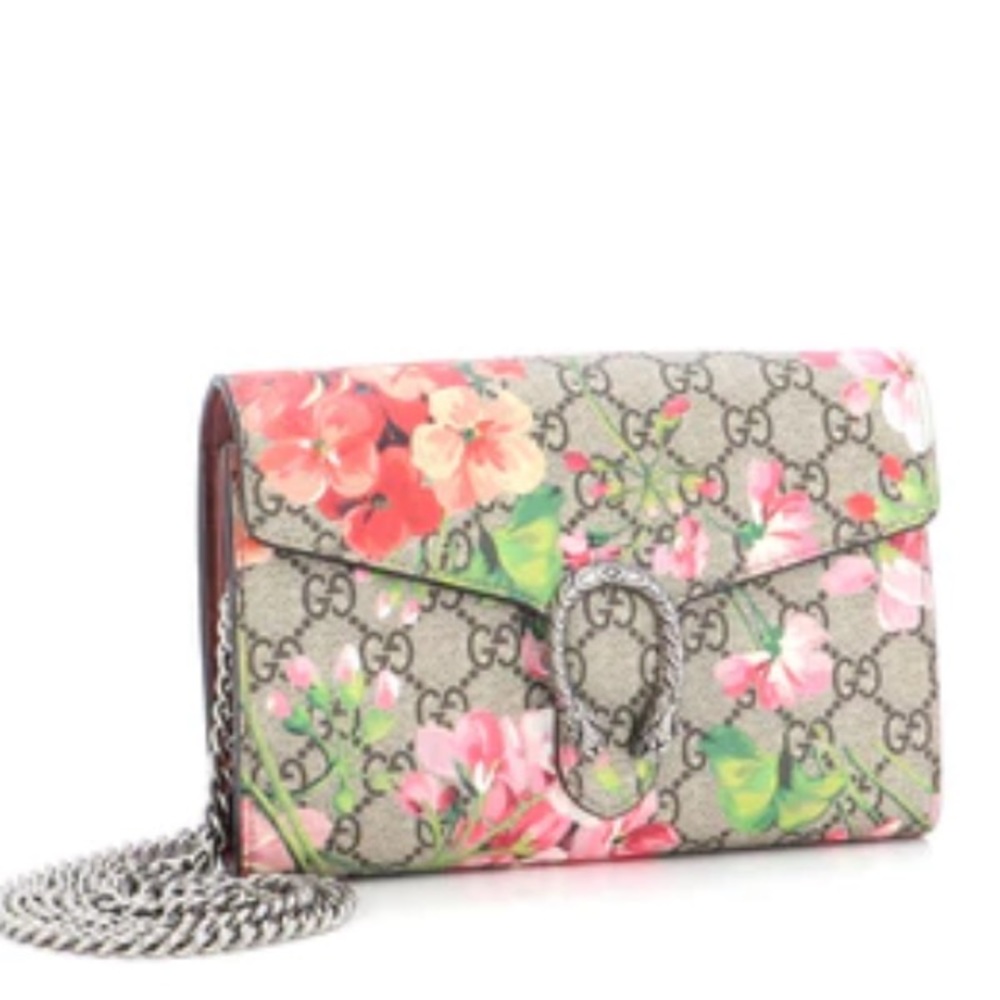 Gucci Dyonisus Chain Wallet Blooms Print Gg Coated Canvas Small